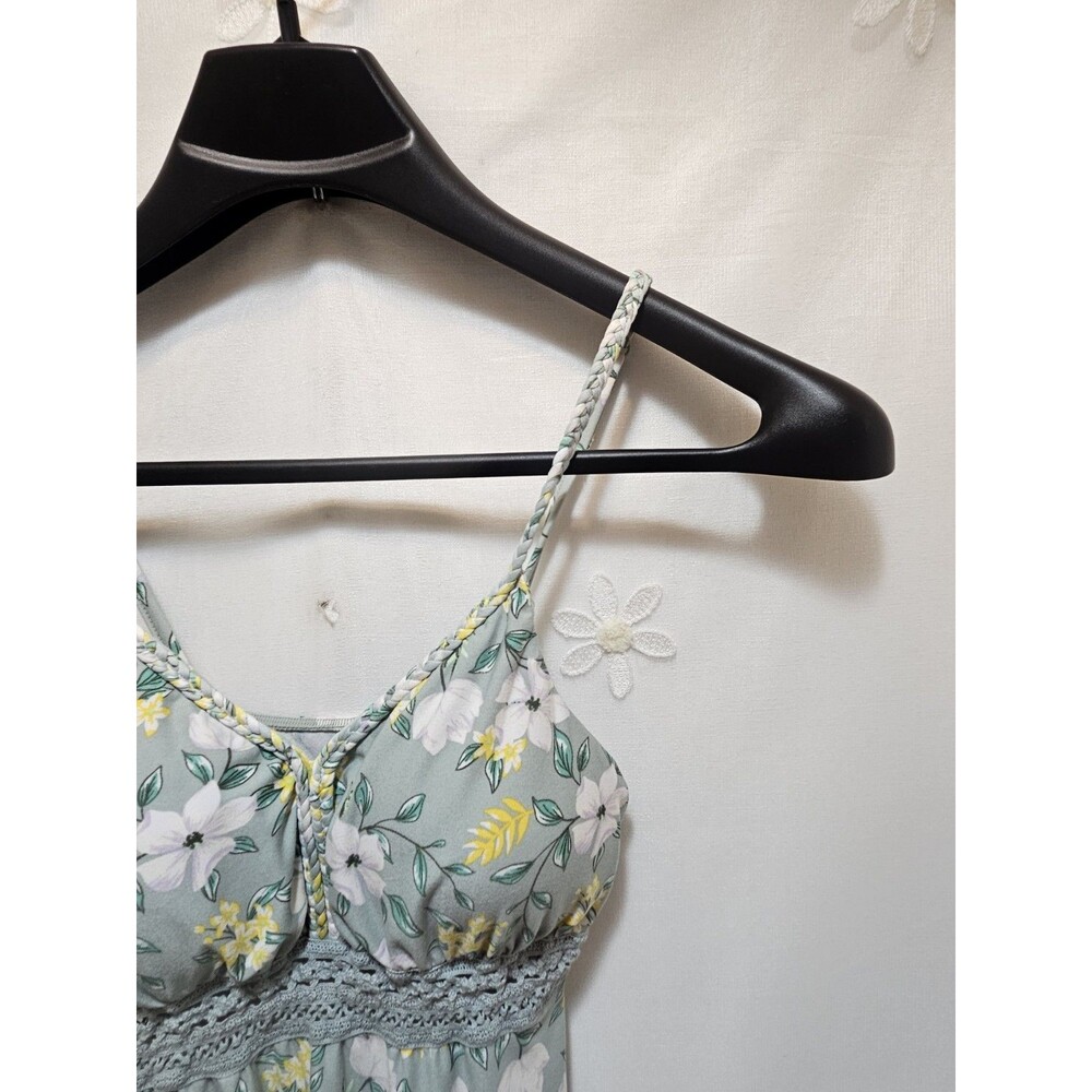 No Boundaries Womens Medium 7-9 Green Dress Crochet Waist Floral Summer Cottage - Picture 8 of 15